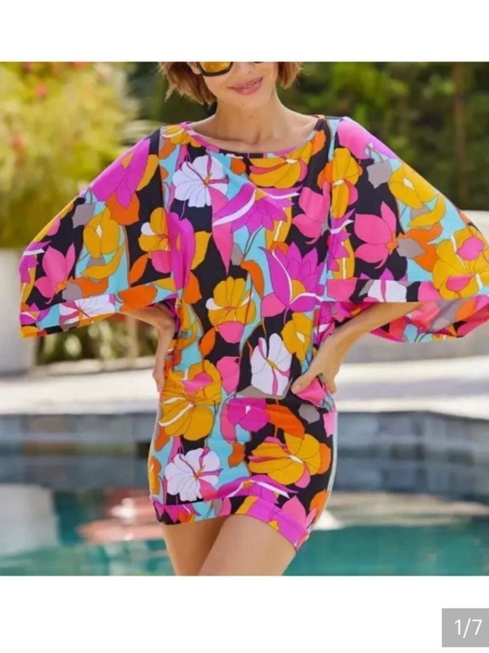 Trina Turk Gemini Floral Swimsuit  Cover UpTunic Dress $200 resort summer boho
